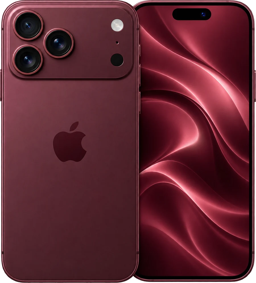 iPhone 18 Pro Max na cor Bordô, frente e verso